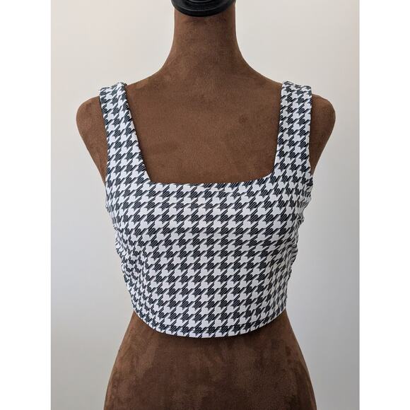 Albion Fit Houndstooth Olivia Square Neck Crop Top - Small - Black/White - Picture 2 of 7